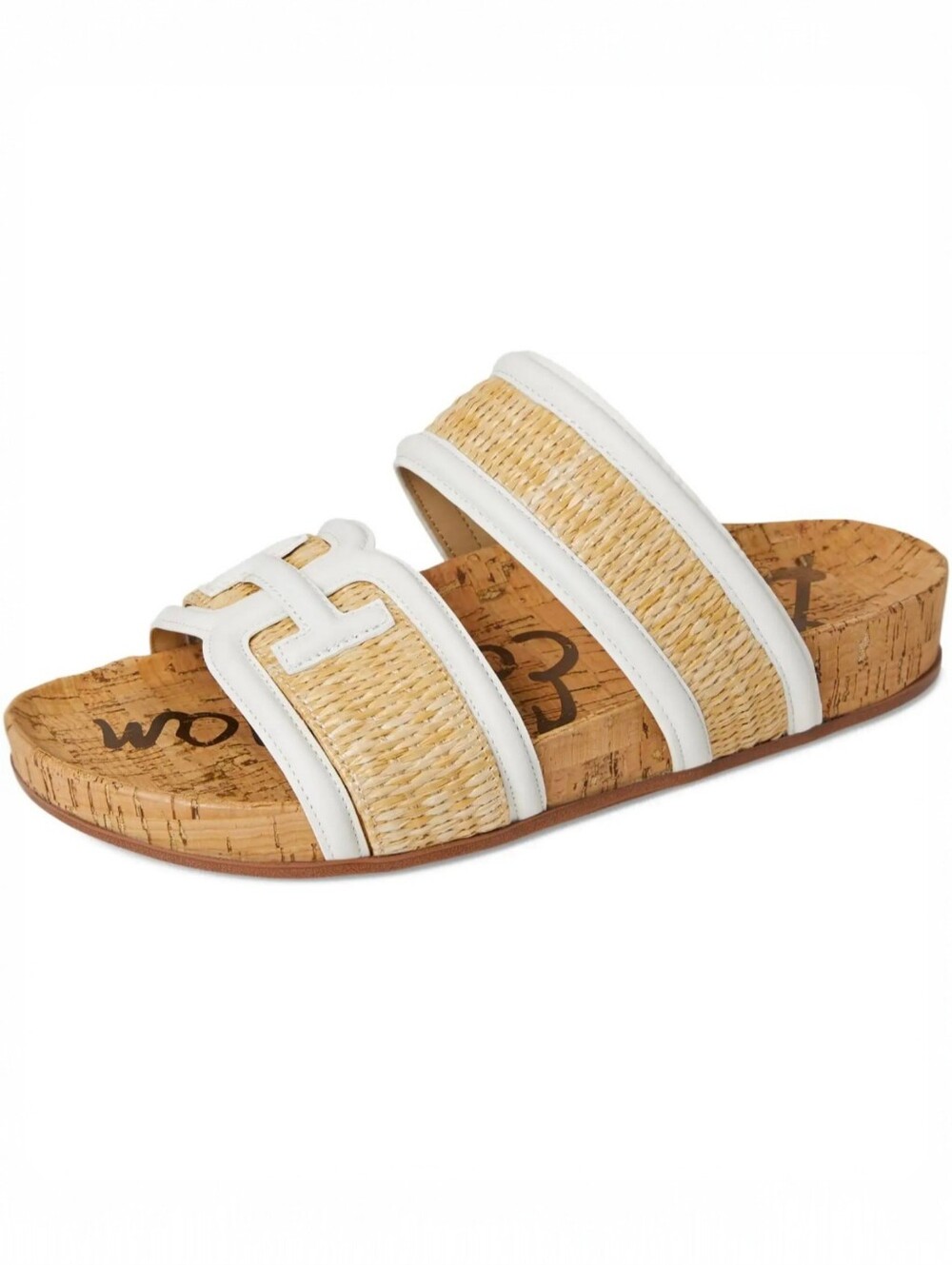 Sam Edelman Rowan Slide Sandal Natural Raffia White Leather Slip-On Size 9M